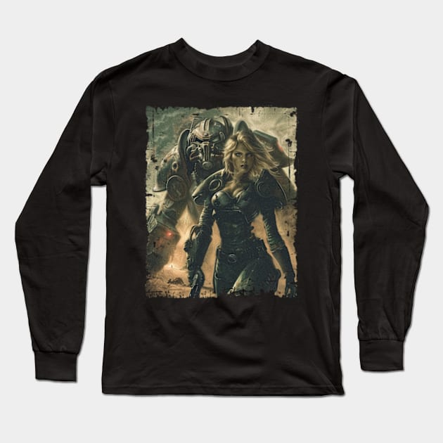 Woman and Beast in Power Armor Fallout Poster Long Sleeve T-Shirt by Vlaa